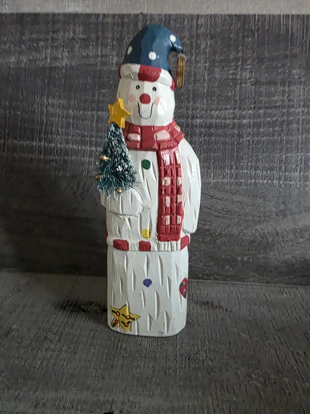 Cheery Snowman Decoration Holding Christmas Tree and Star Winter Figure 8" b219